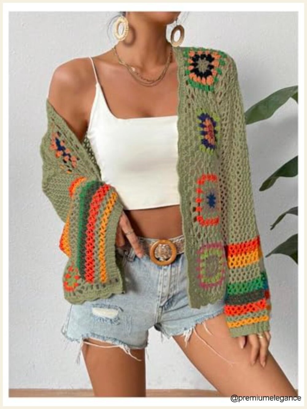Floral Crochet Hollow Out Open Front Long Sleeve Cardigan Sweater - Picture 4 of 5